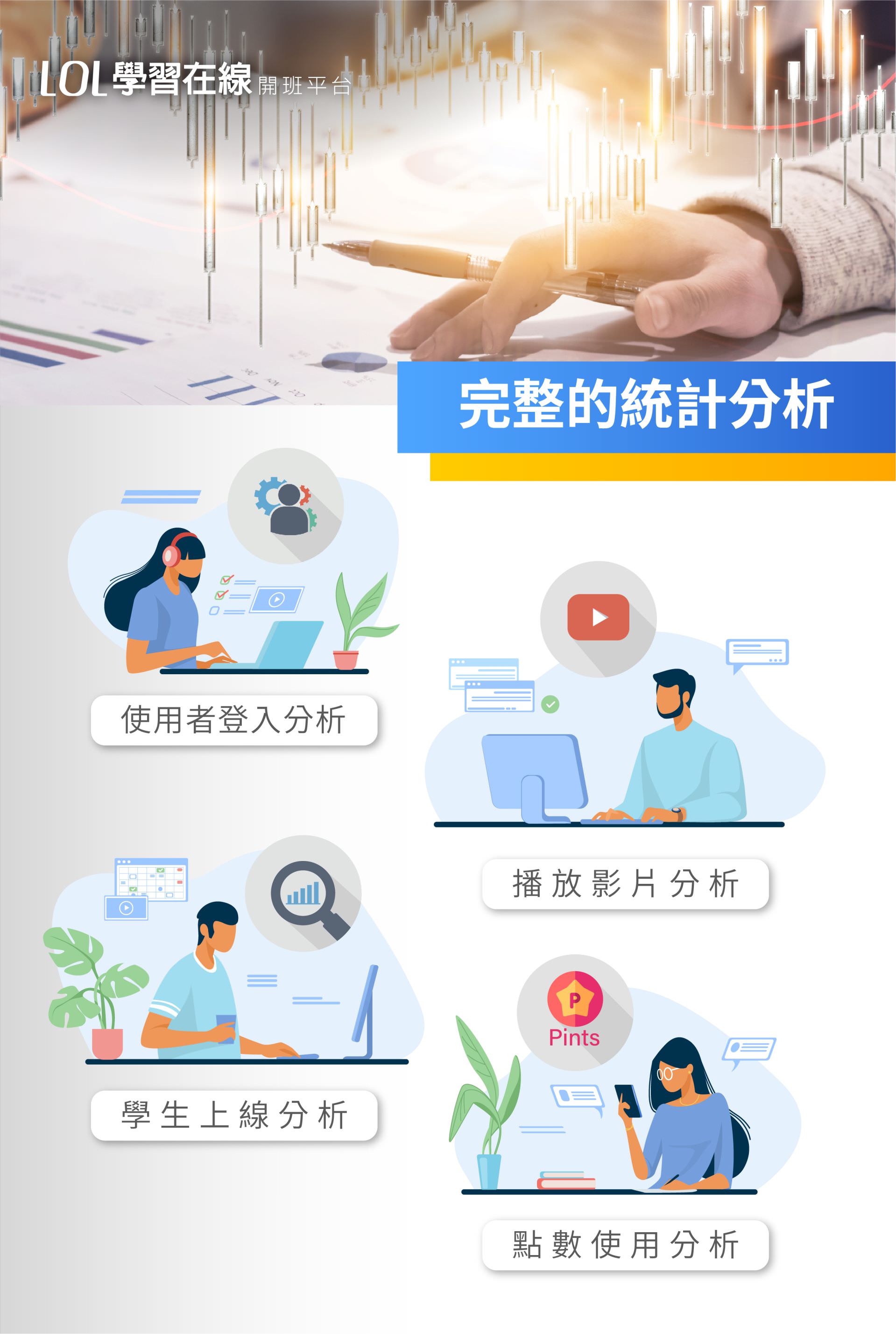 LOL學習在線開班平台擁有完整的統計分析